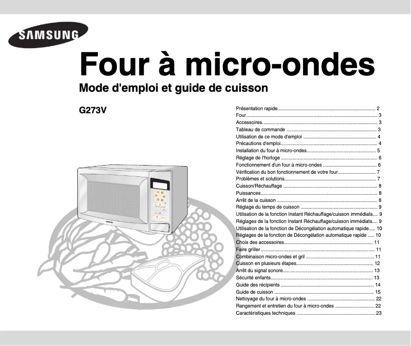 Page 1 de la notice Manuel utilisateur Samsung G273V