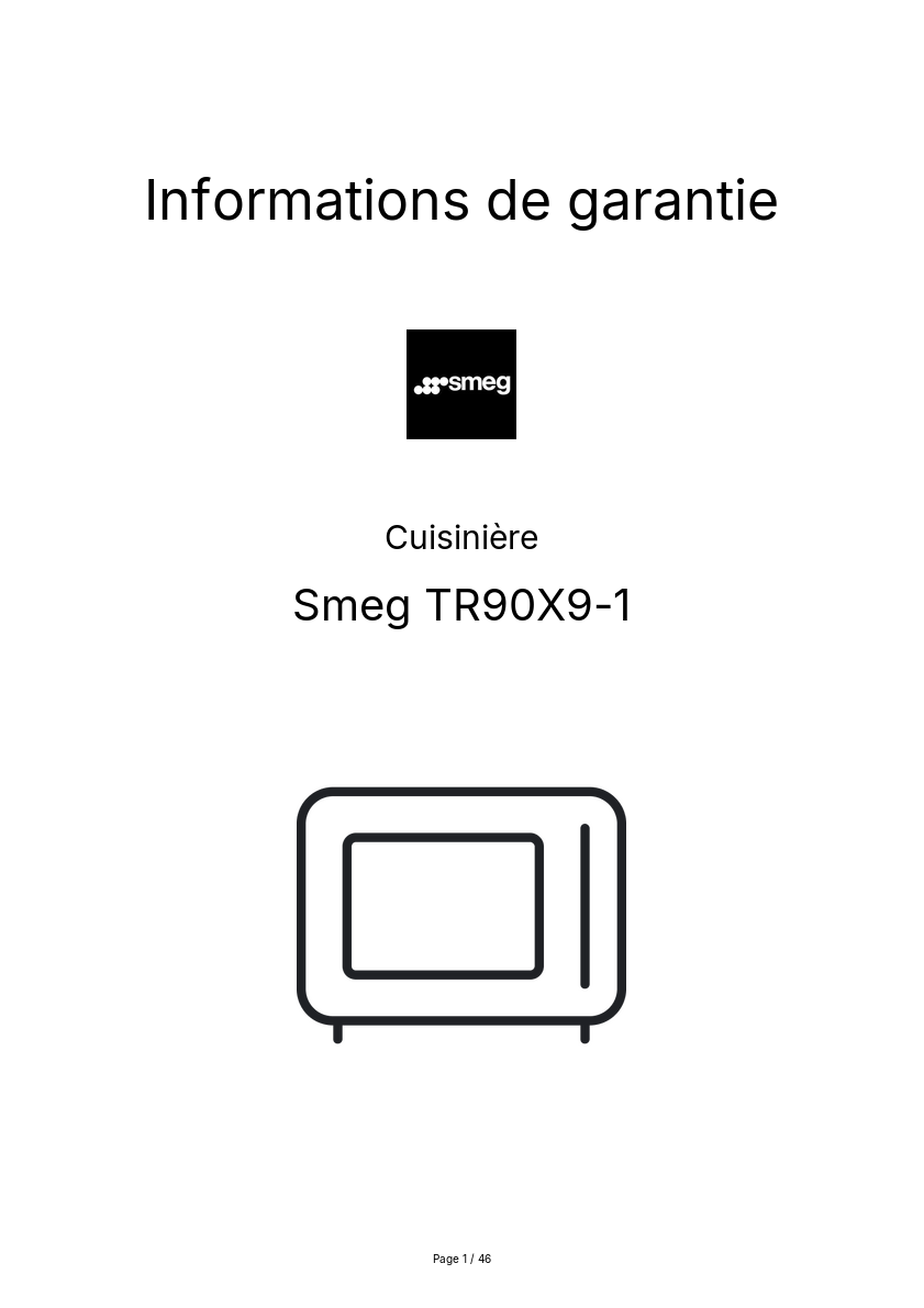 Page 1 de la notice Informations de garantie Smeg TR90X9-1