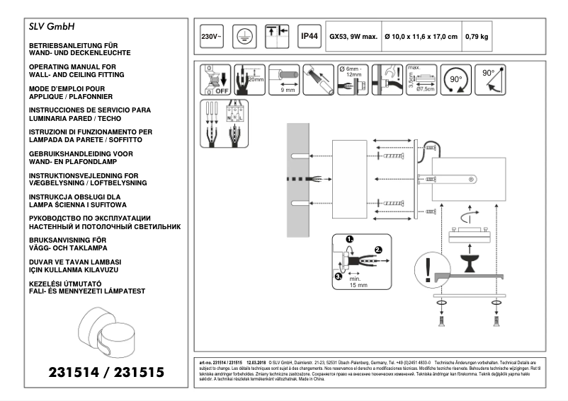 Page 1 de la notice Manuel utilisateur SLV 231515