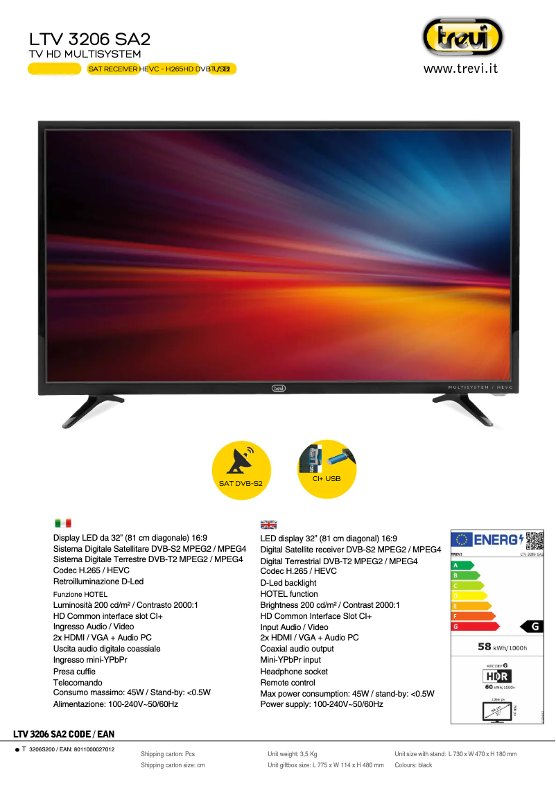 Page 1 de la notice Manuel utilisateur Trevi LTV 3206 SA2