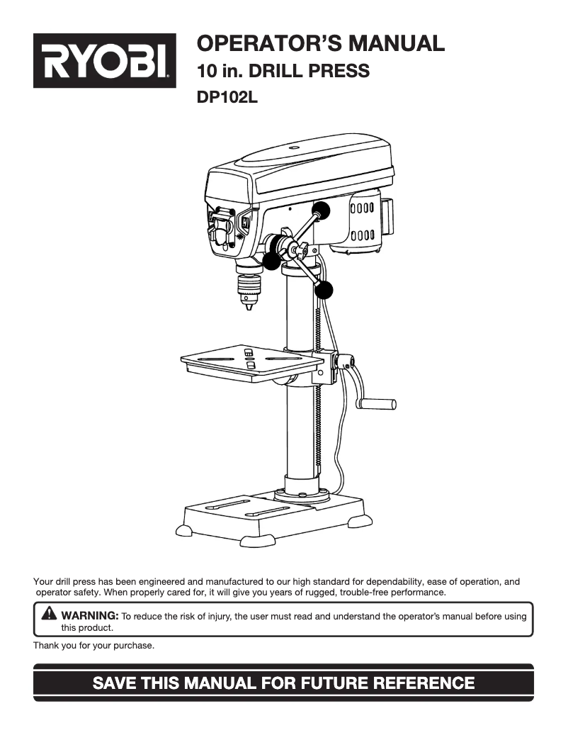Page 1 de la notice Manuel utilisateur RYOBI DP102L