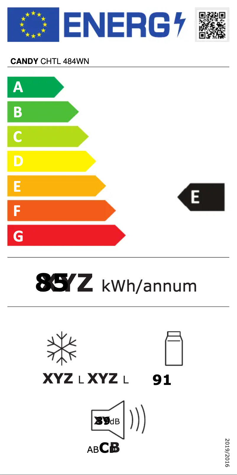 Página 1 del manual Etiqueta energética Candy CHTL 484WN
