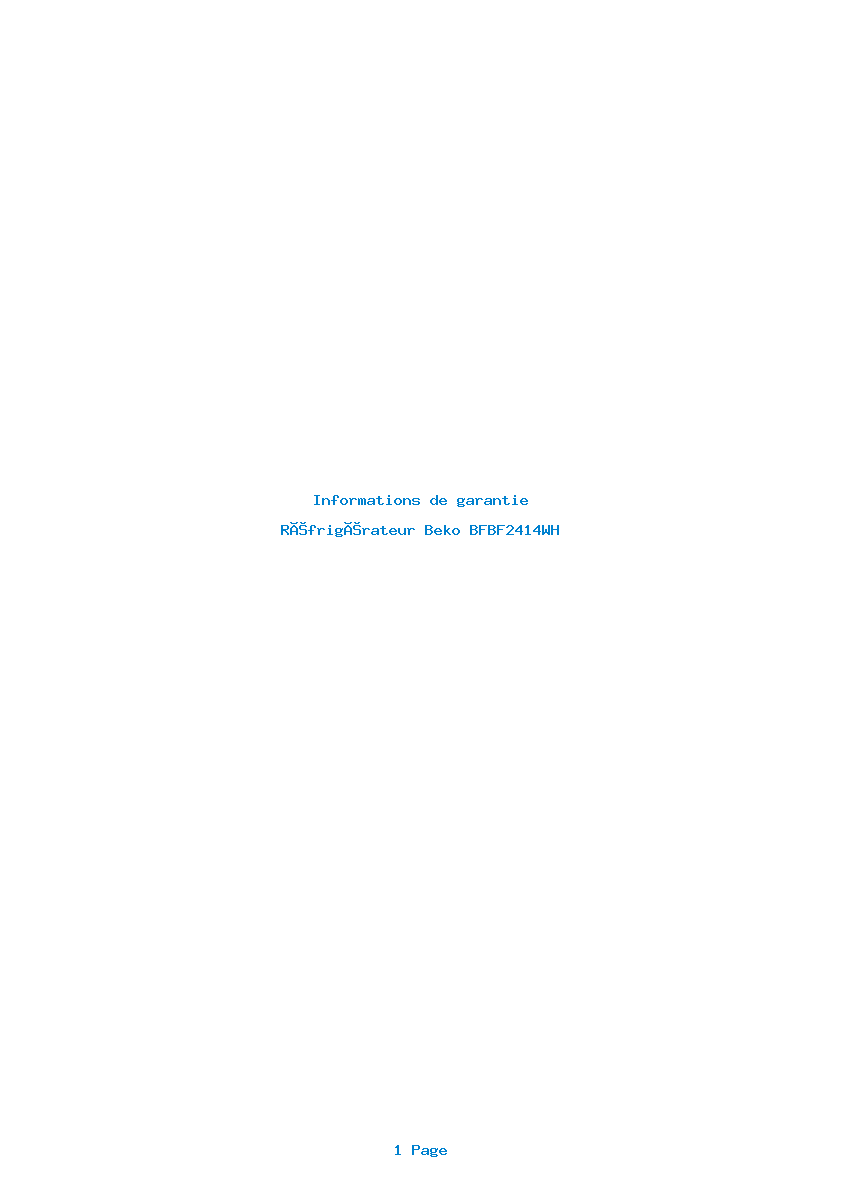 Page 1 de la notice Informations de garantie Beko BFBF2414WH