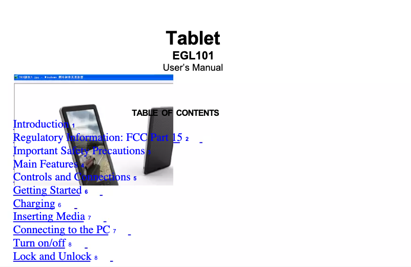 Page 1 of the manual User Manual Ematic EGL101