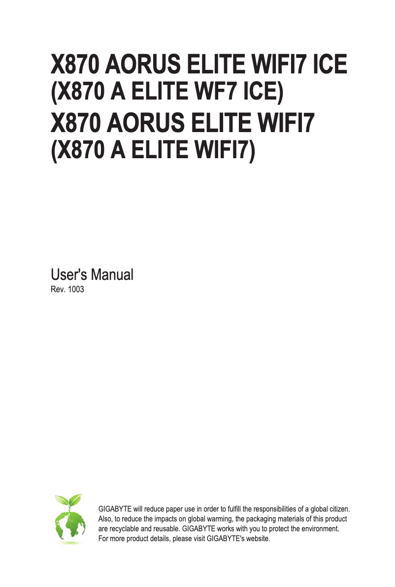 Page 1 de la notice Manuel utilisateur Gigabyte X870 Aorus Elite WIFI7 ICE