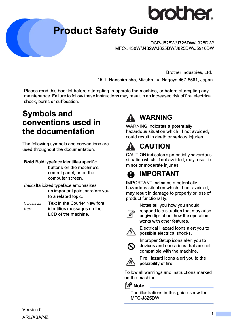 Página 1 del manual Instrucciones de seguridad Brother MFC-J430W