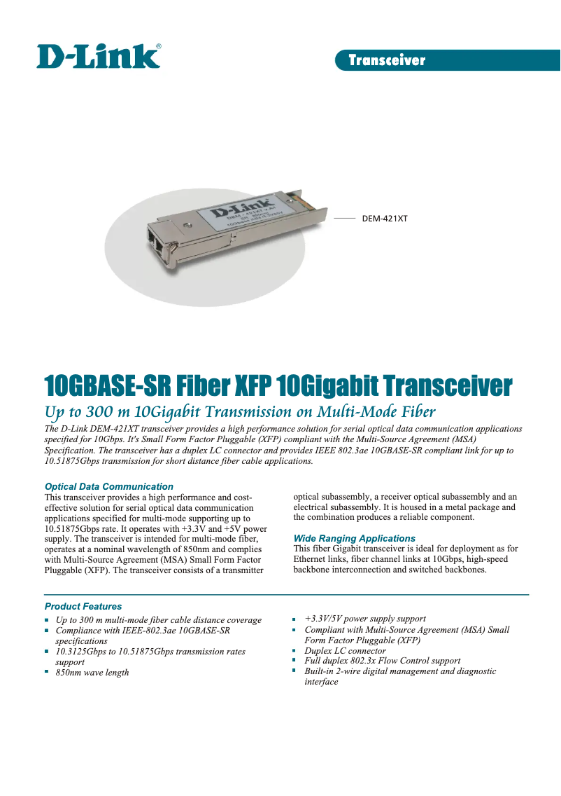 Page 1 de la notice Fiche technique D-Link DEM-421XT