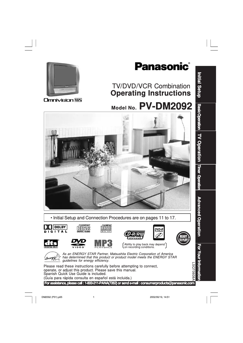 Page 1 de la notice Manuel utilisateur Panasonic PV-DM2092