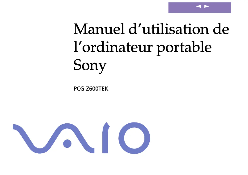 Page 1 de la notice Manuel utilisateur Sony Vaio PCG-Z600TEK
