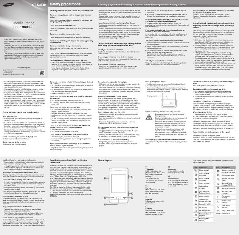 Page 1 de la notice Manuel utilisateur Samsung Champ 2 GT-C3330