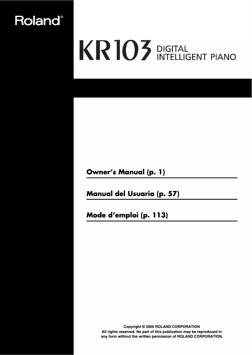 Page 1 de la notice Manuel utilisateur Roland KR-103