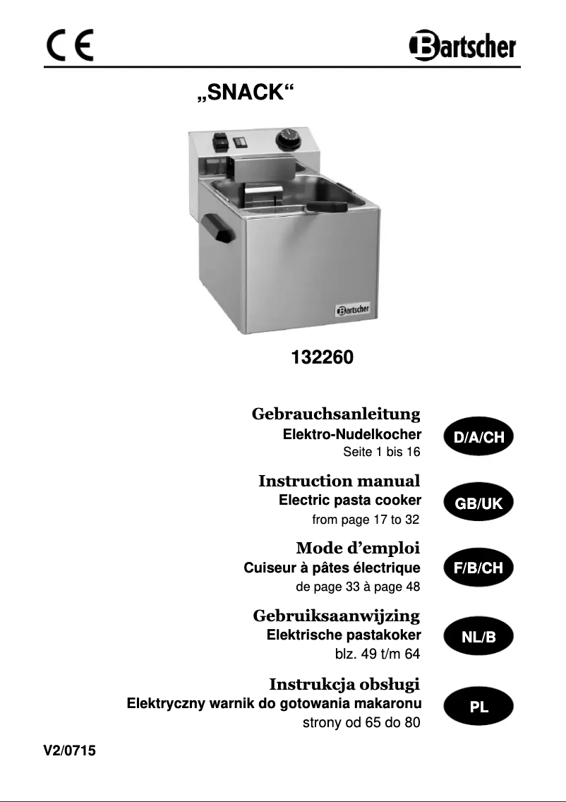 Page 1 de la notice Manuel utilisateur Bartscher 132260