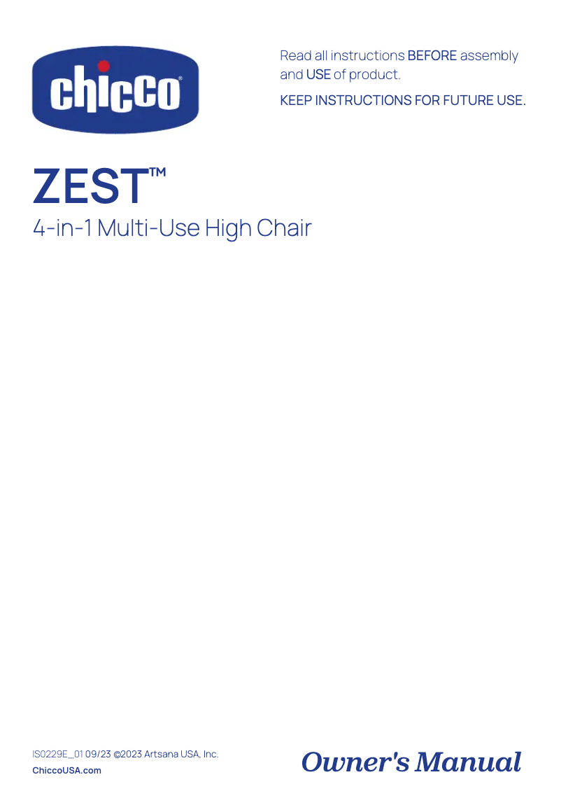 Page 1 de la notice Manuel utilisateur Chicco Zest