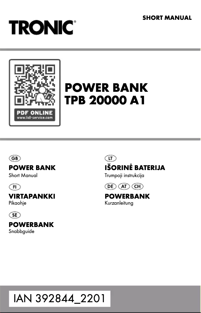 Page 1 de la notice Manuel utilisateur Tronic TPB 20000 A1