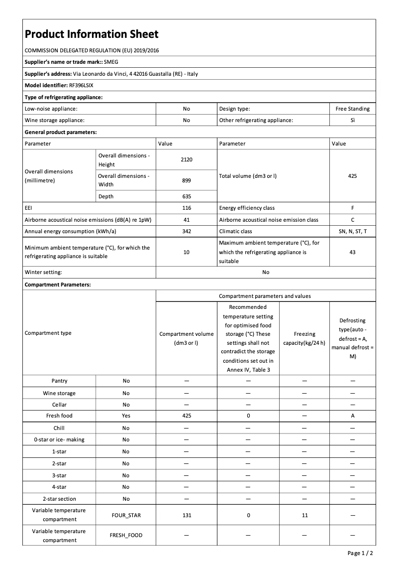 Page 1 de la notice Brochure Smeg RF396LSIX