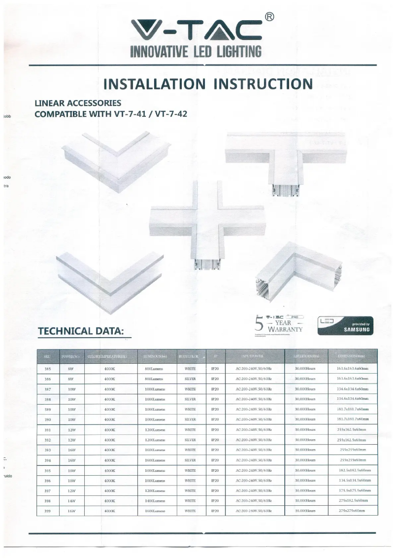 Page 1 de la notice Manuel utilisateur V-TAC VT-7-42
