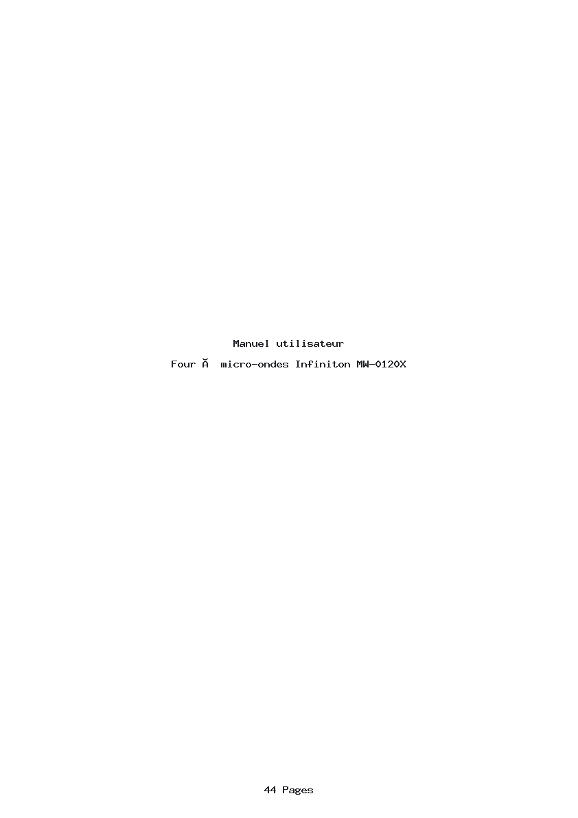 Page 1 de la notice Manuel utilisateur Infiniton MW-0120X