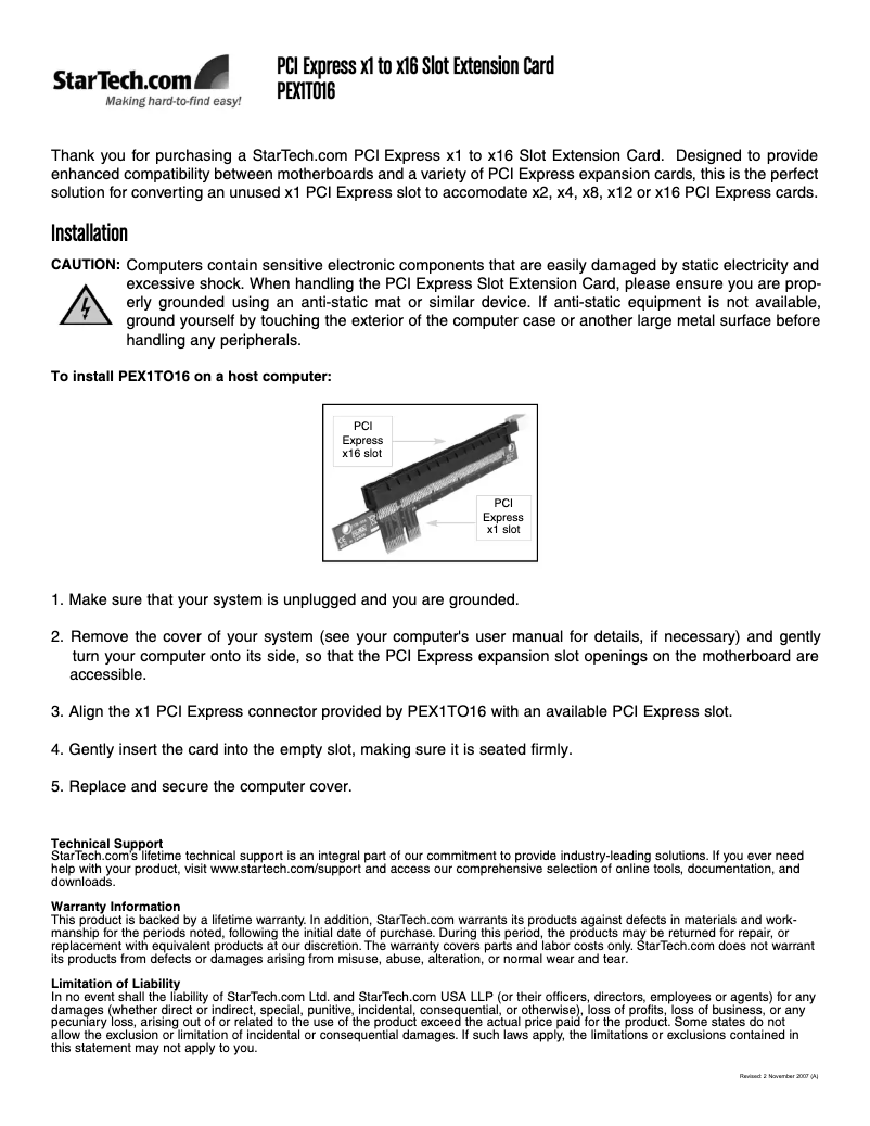 Page 1 de la notice Manuel utilisateur StarTech.com PEX1TO16