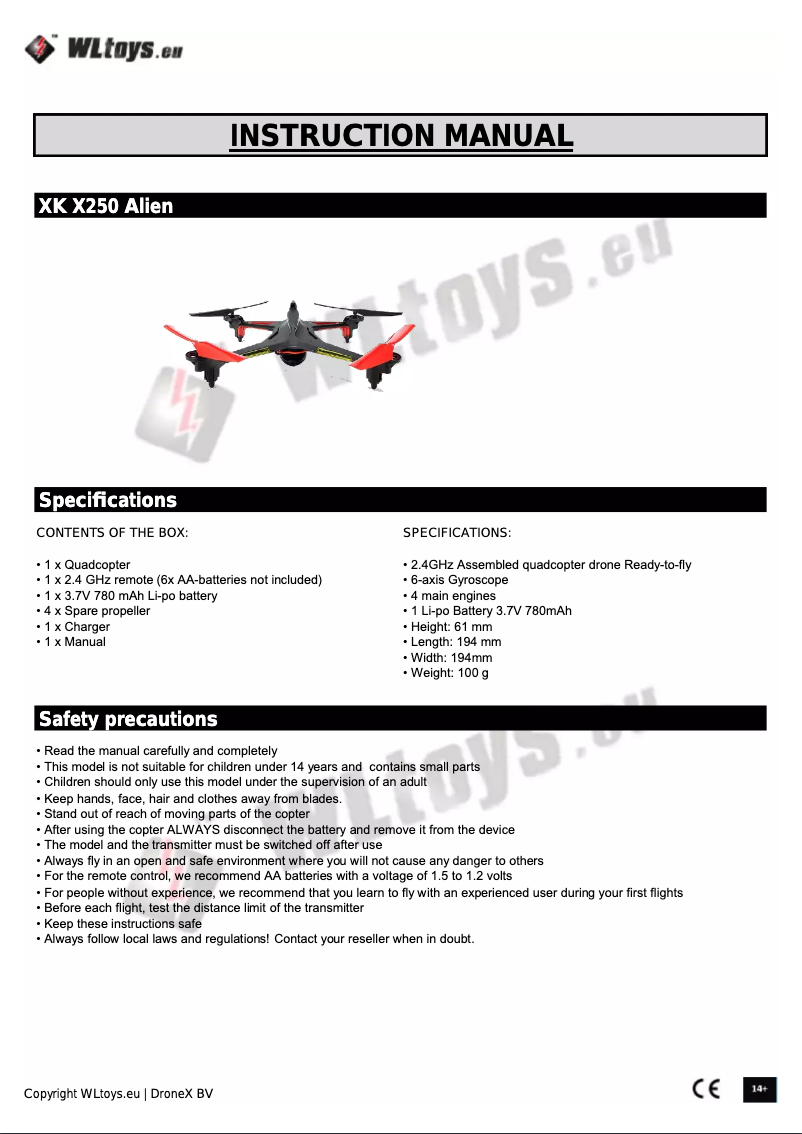 Page 1 de la notice Manuel utilisateur WLtoys XK X250 Alien