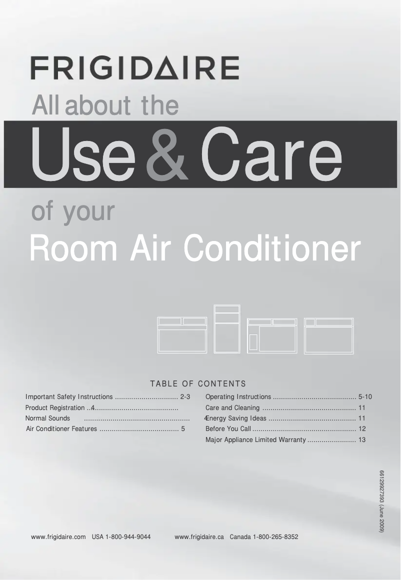 Page 1 de la notice Manuel d'utilisation et d'entretien Frigidaire FFTH142WA2