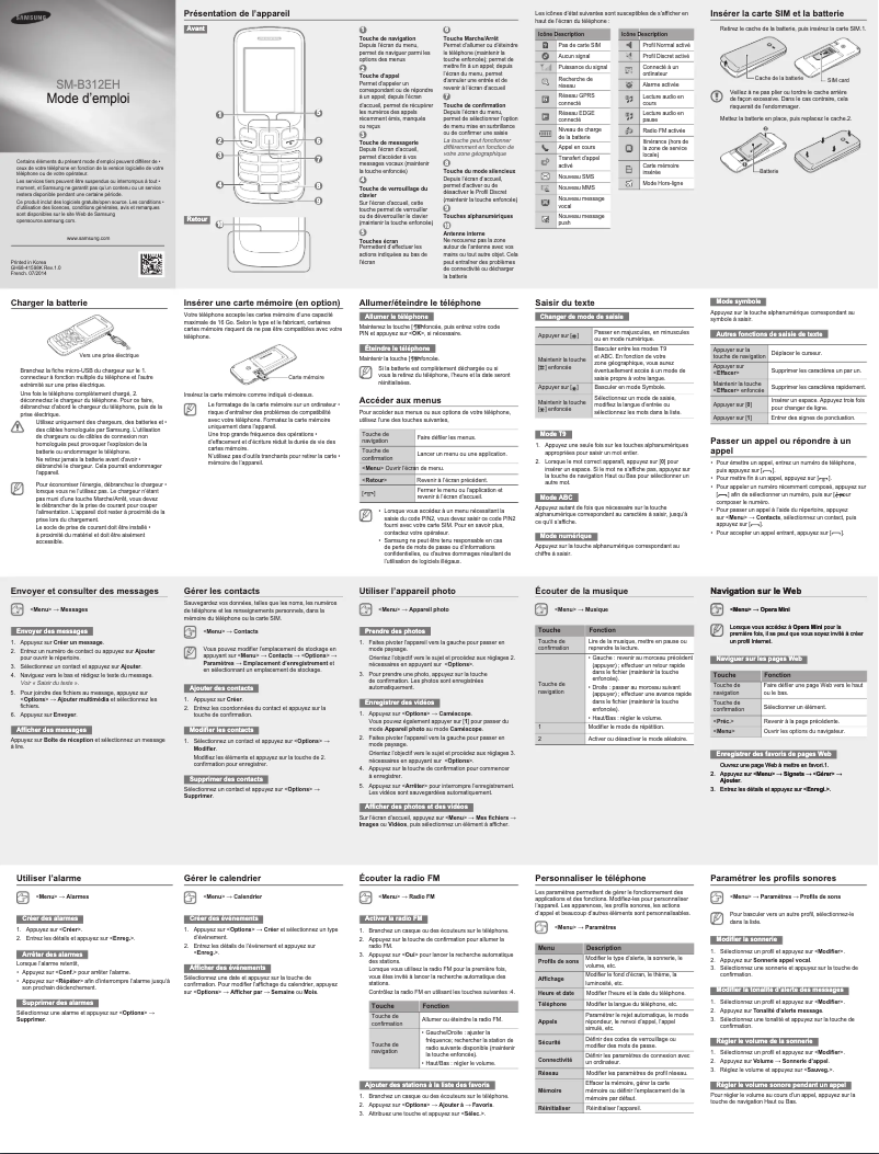 Page 1 de la notice Manuel utilisateur Samsung Metro 312