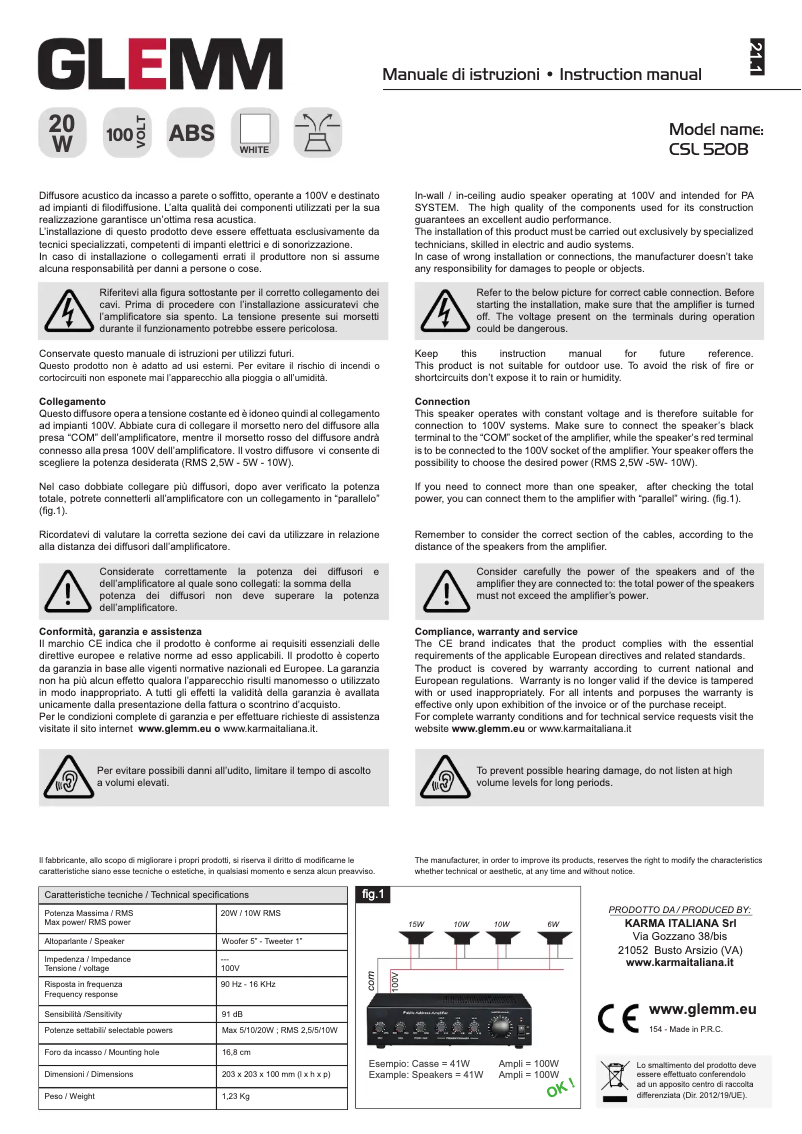 Page 1 de la notice Manuel utilisateur Glemm CSL 520B