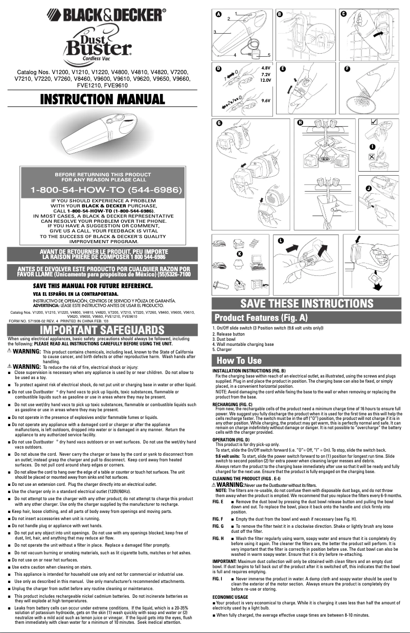 Page n°1 - Manuel utilisateur Black & Decker Dustbuster V4800