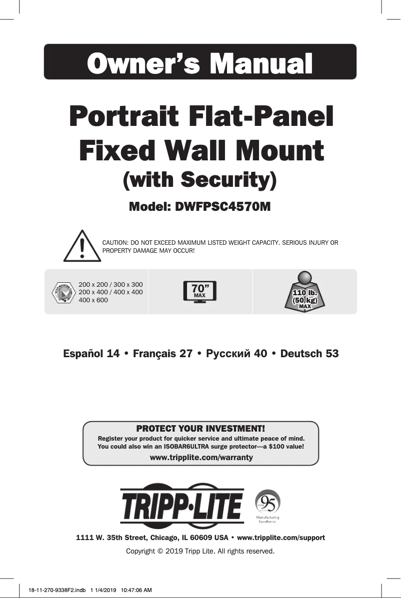 Page 1 de la notice Manuel utilisateur Tripp Lite DWFPSC4570M