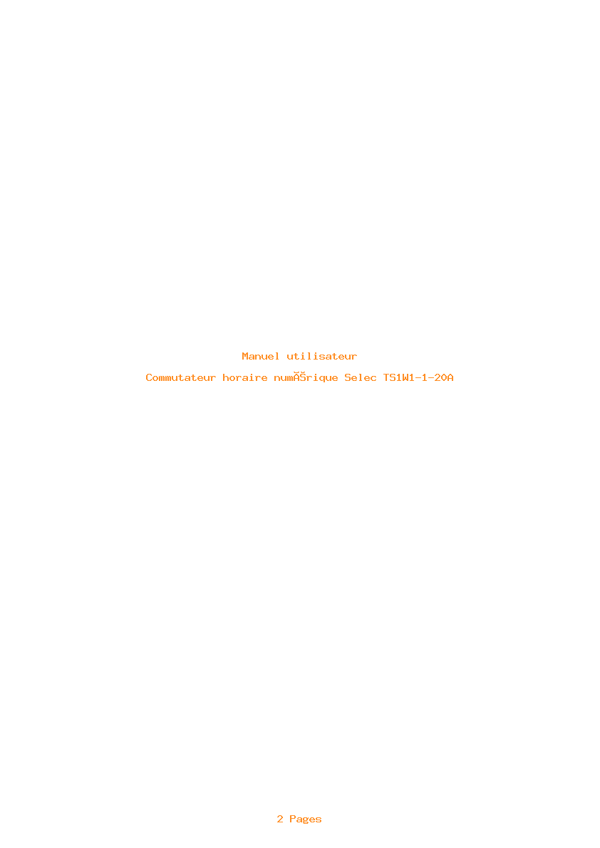 Page 1 de la notice Manuel utilisateur Selec TS1W1-1-20A