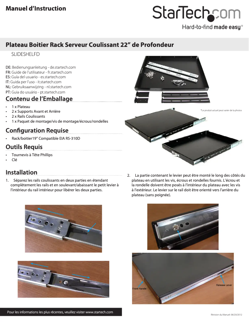 Page 1 de la notice Manuel utilisateur StarTech.com Slideshelfd