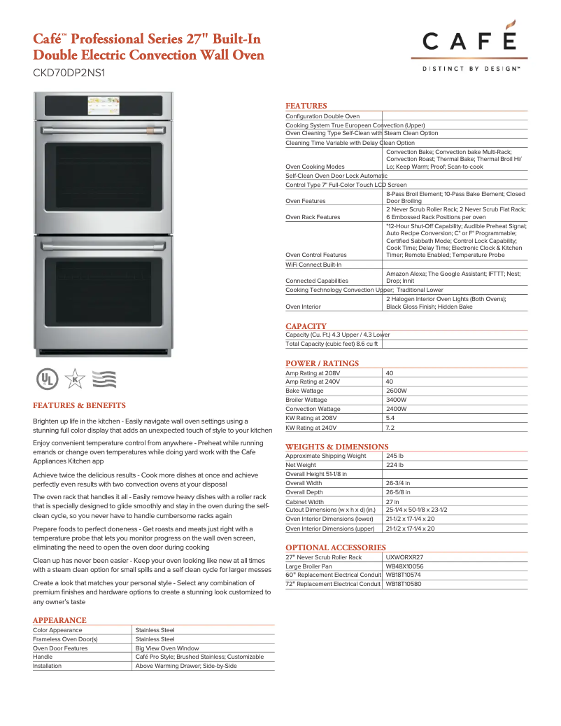 Page n°1 - Fiche technique GE CKD70DP2NS1