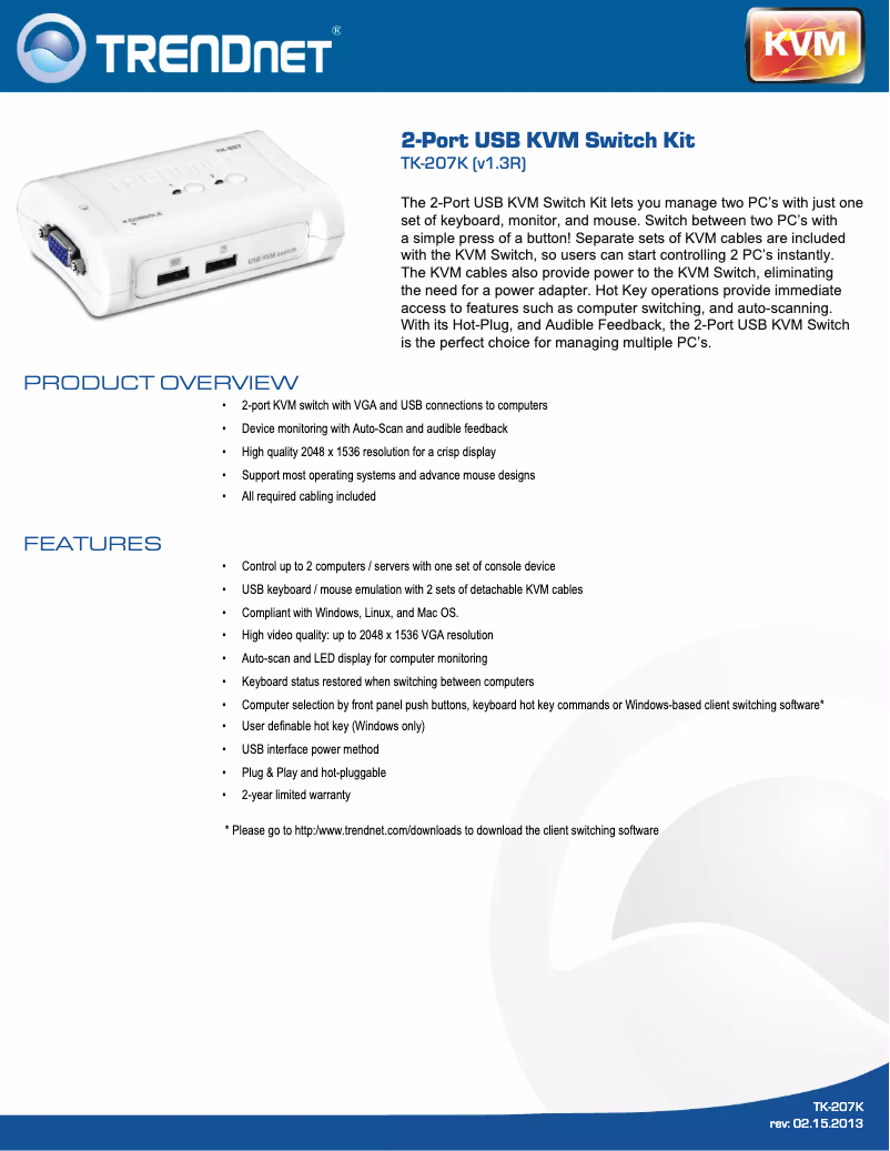 Page 1 de la notice Brochure TRENDnet TK-207K