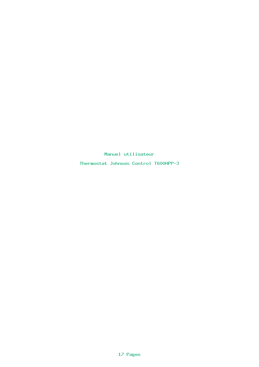 Page 1 de la notice Manuel utilisateur Johnson Control T600HPP-3