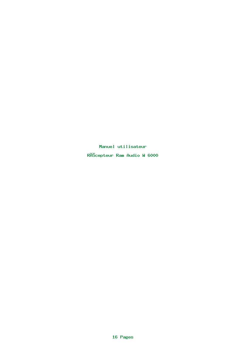 Page 1 de la notice Manuel utilisateur Ram Audio W 6000