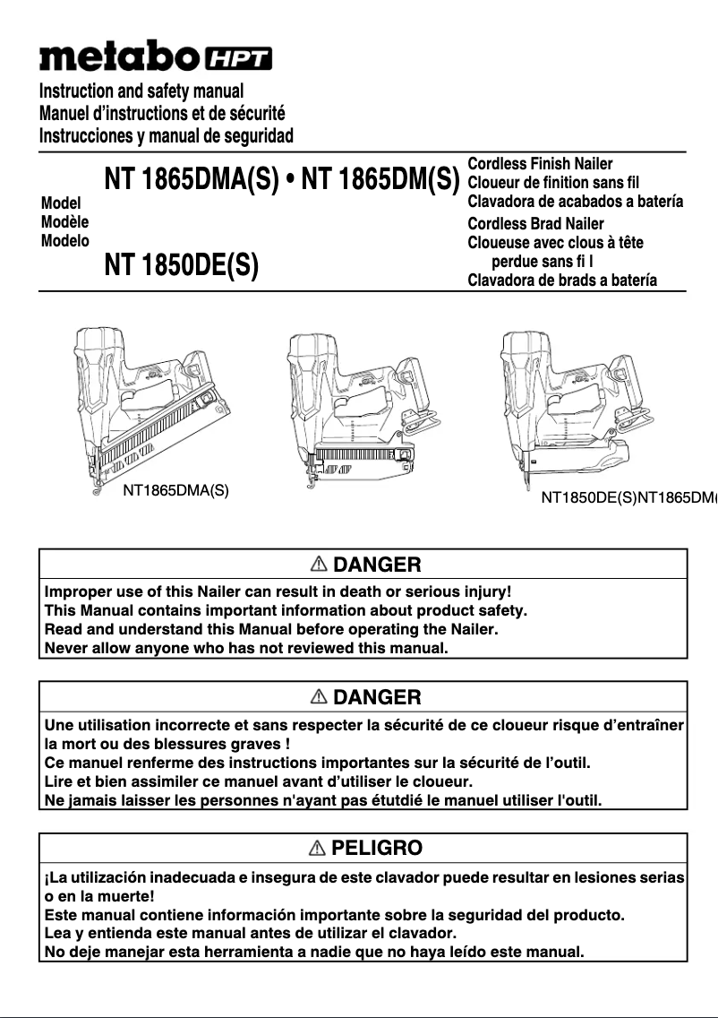 Page 1 of the manual User Manual Metabo NT1850DES
