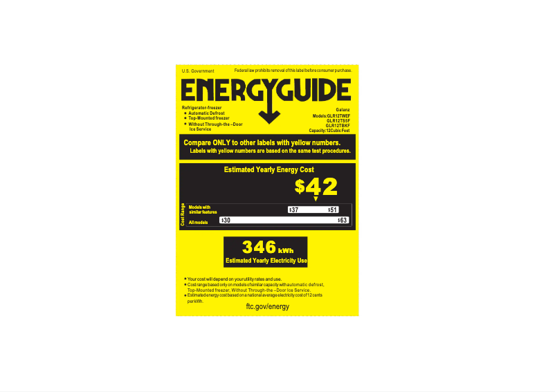 Page 1 de la notice Label énergétique Galanz GLR12TBKF