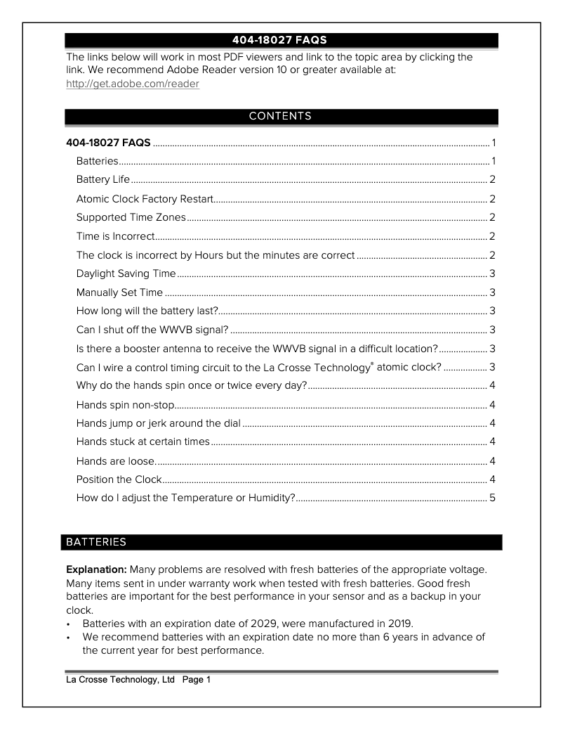 Página 1 del manual Preguntas frecuentes La Crosse Technology 404-18027