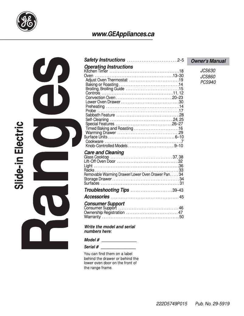 Página 1 del manual Manual de usuario GE PCS940EJES