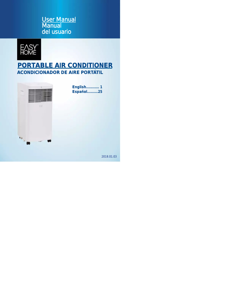 Page 1 de la notice Manuel utilisateur Easy Home 8000 BTU EPA080BAUW