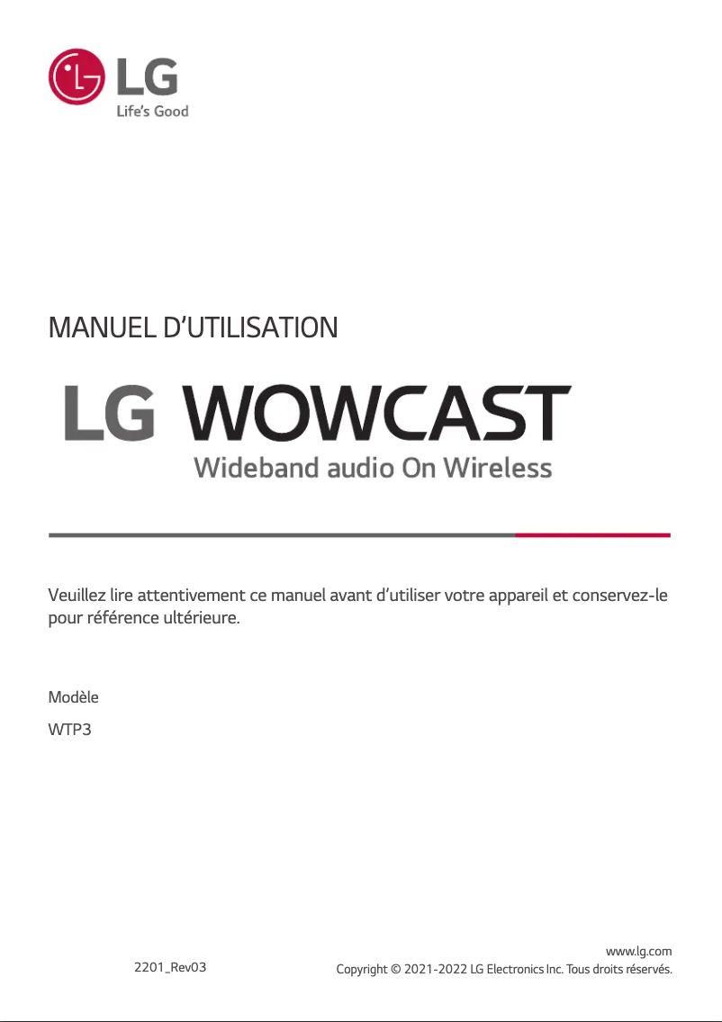 Page 1 de la notice Manuel utilisateur LG WOWCAST WTP3