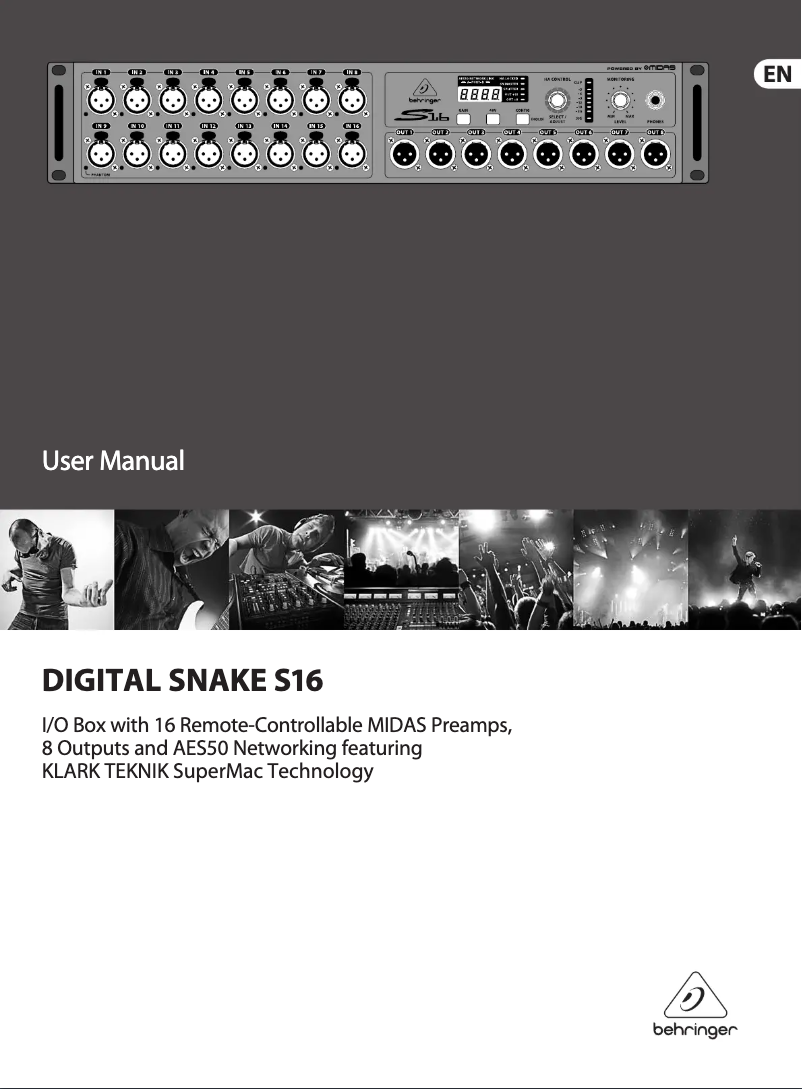 Página 1 del manual Manual de usuario Behringer Digital Snake S16