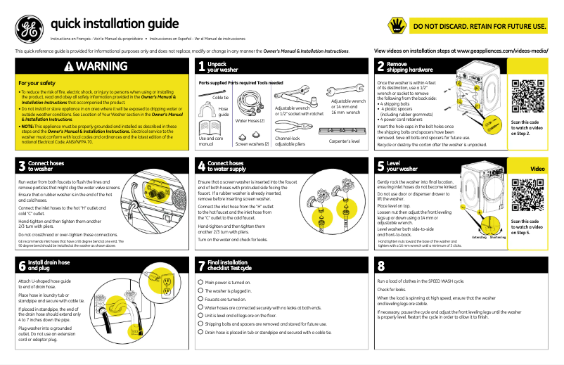 Page n°1 - Manuel utilisateur GE GFWR4805FRR