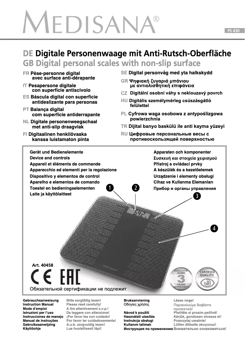 Page 1 de la notice Manuel utilisateur Medisana PS 430