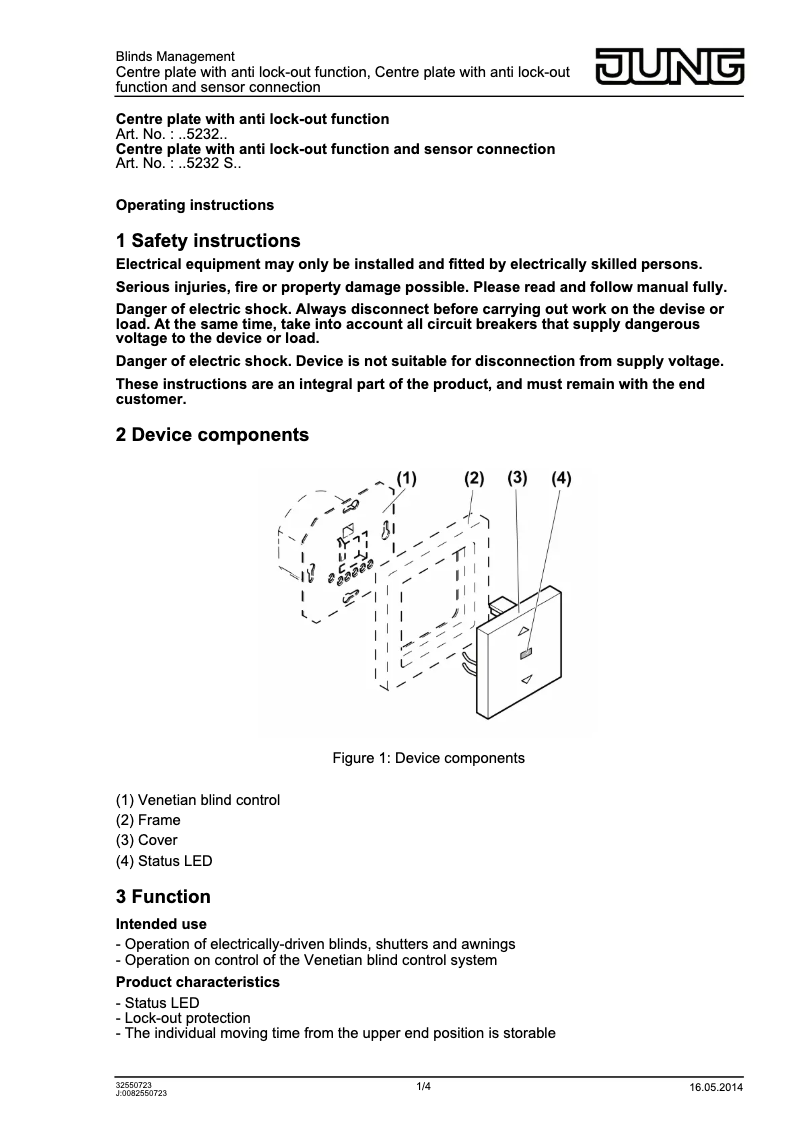 Page 1 de la notice Manuel utilisateur JUNG CD5232S