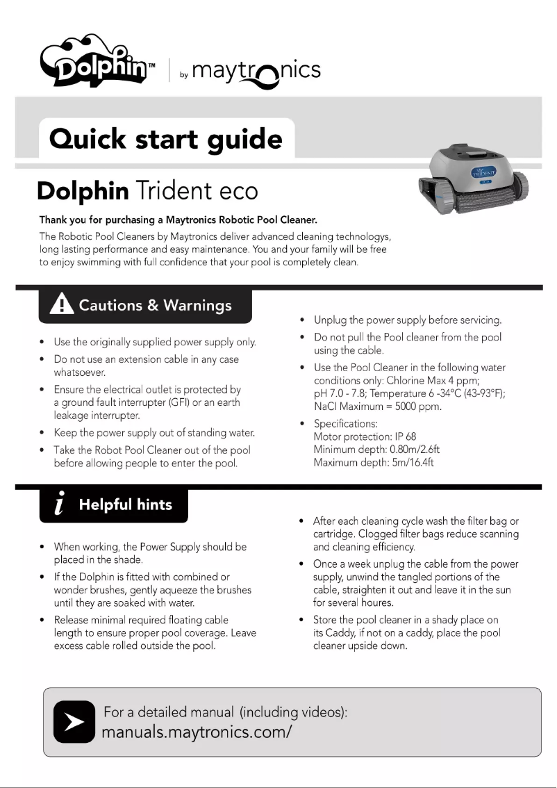 Page 1 de la notice Manuel utilisateur Waterco Trident Eco