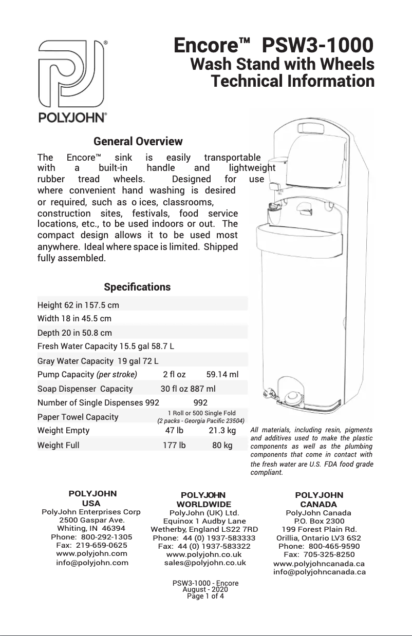 Page 1 de la notice Manuel utilisateur PolyJohn PSW3-1000