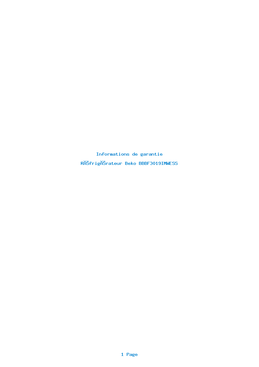 Page 1 de la notice Informations de garantie Beko BBBF3019IMWESS