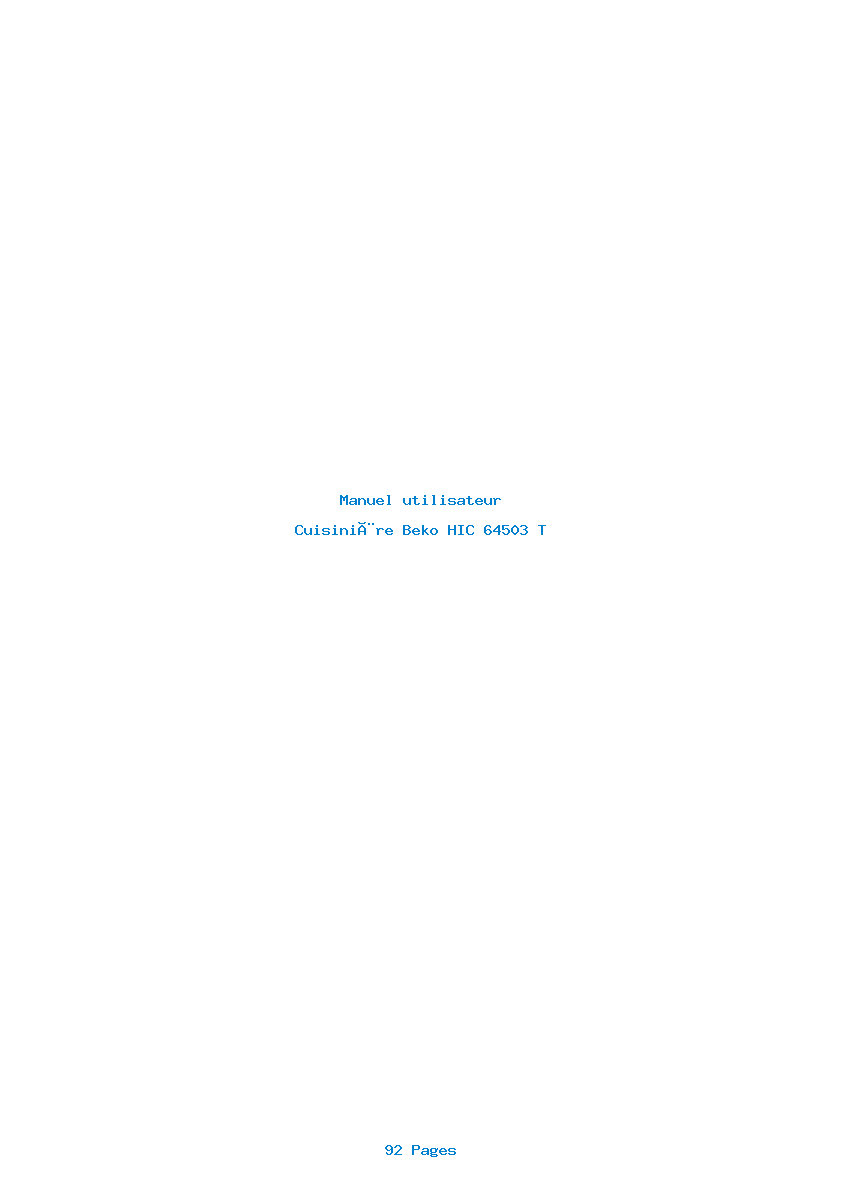 Page 1 de la notice Manuel utilisateur Beko HIC 64503 T