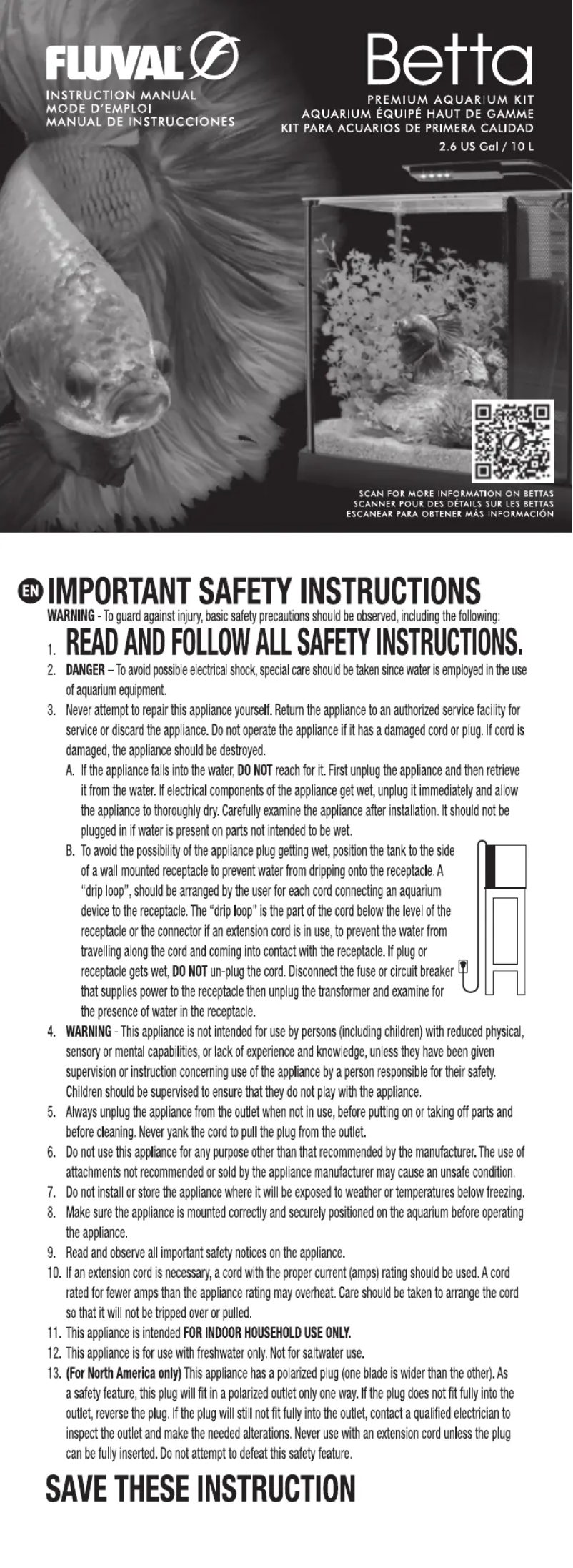 Page 1 de la notice Manuel utilisateur Fluval Betta