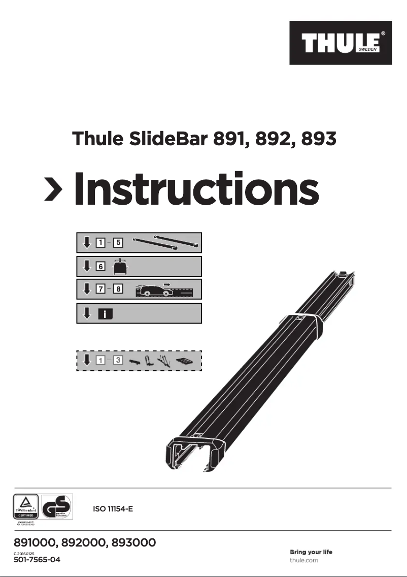Page 1 de la notice Manuel utilisateur Thule SlideBar 892